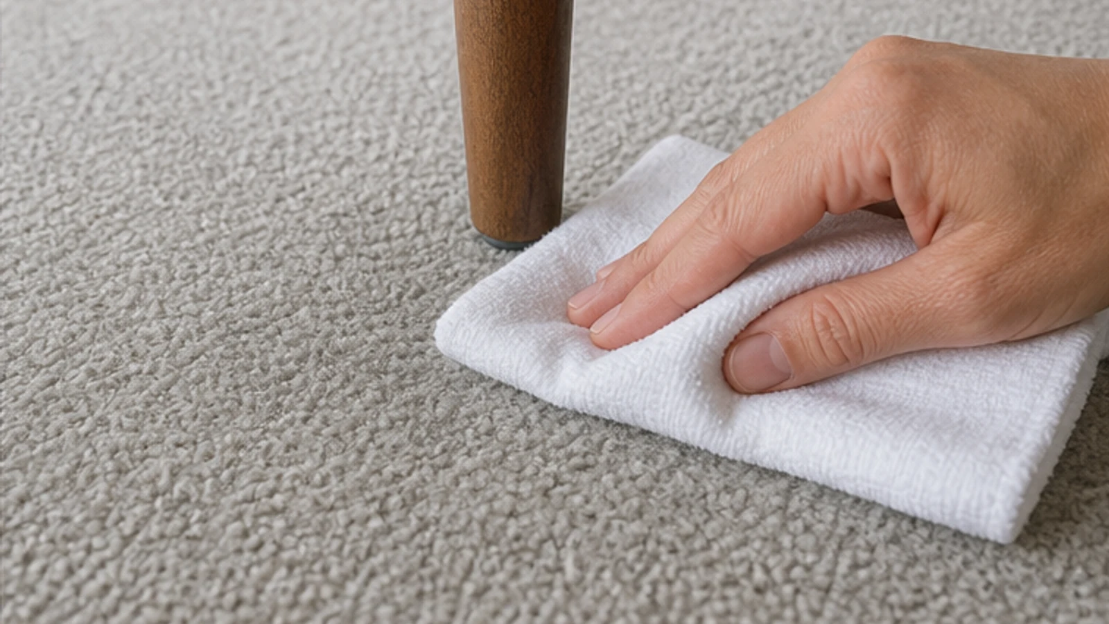 The ice cubes have melted into water that has saturated the carpet fibres, making them darker and visibly dampened.