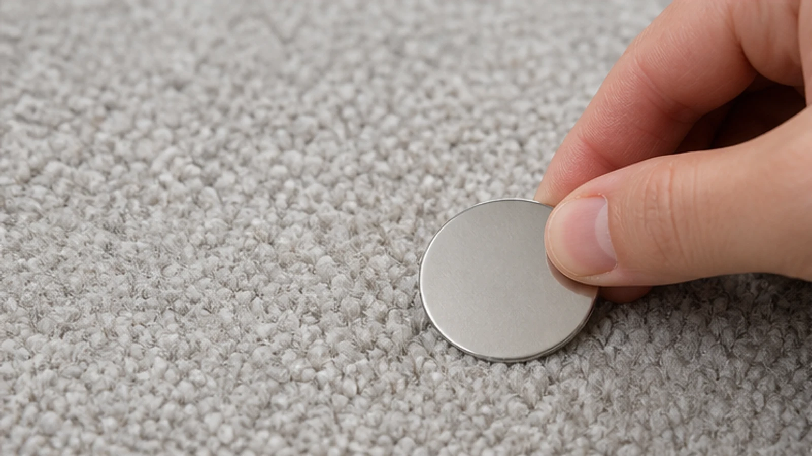 A blunt fork gently lifting wet carpet fibres upwards in the dent area, fibres visibly fluffing and relaxing.
