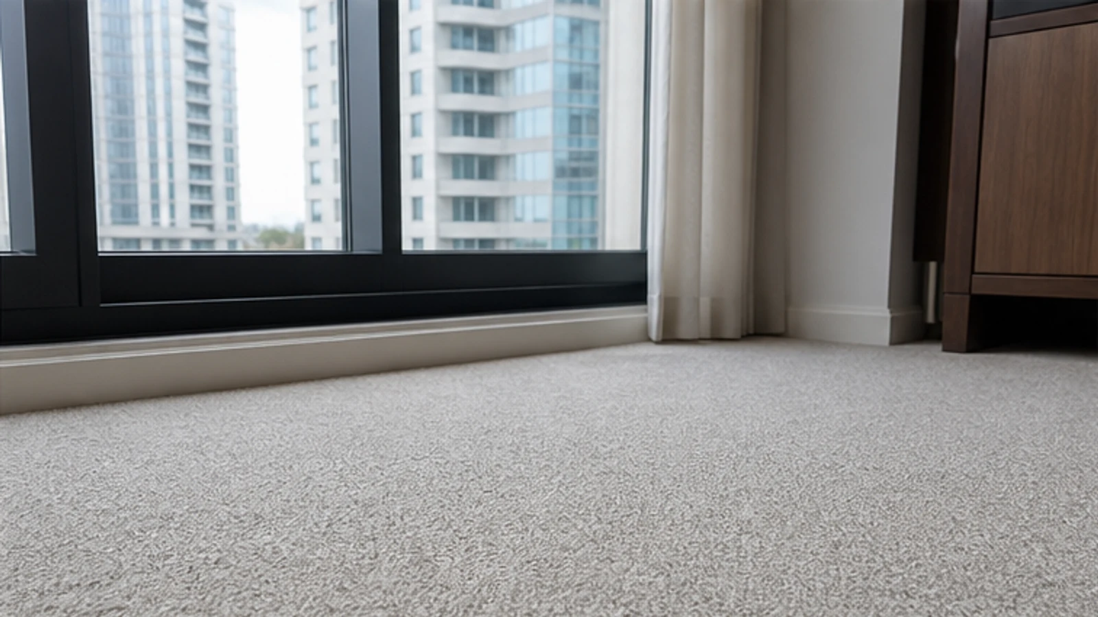 The treated dent area fully dry, fibres fluffed and blended with surrounding carpet, no visible indentation or damp patches.