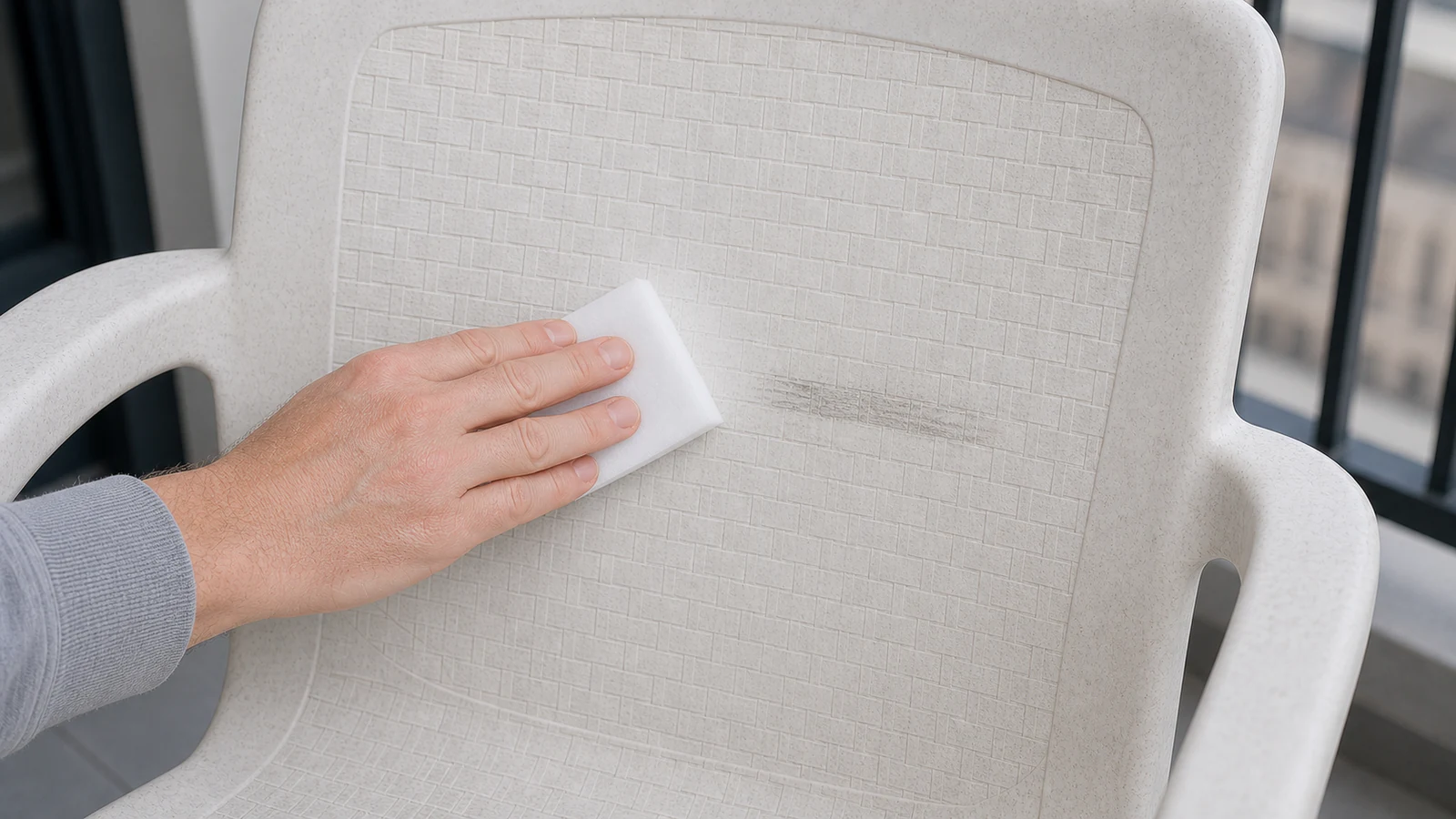 A soft cloth applies an approved cleaner to one grey mark after a successful hidden patch test.