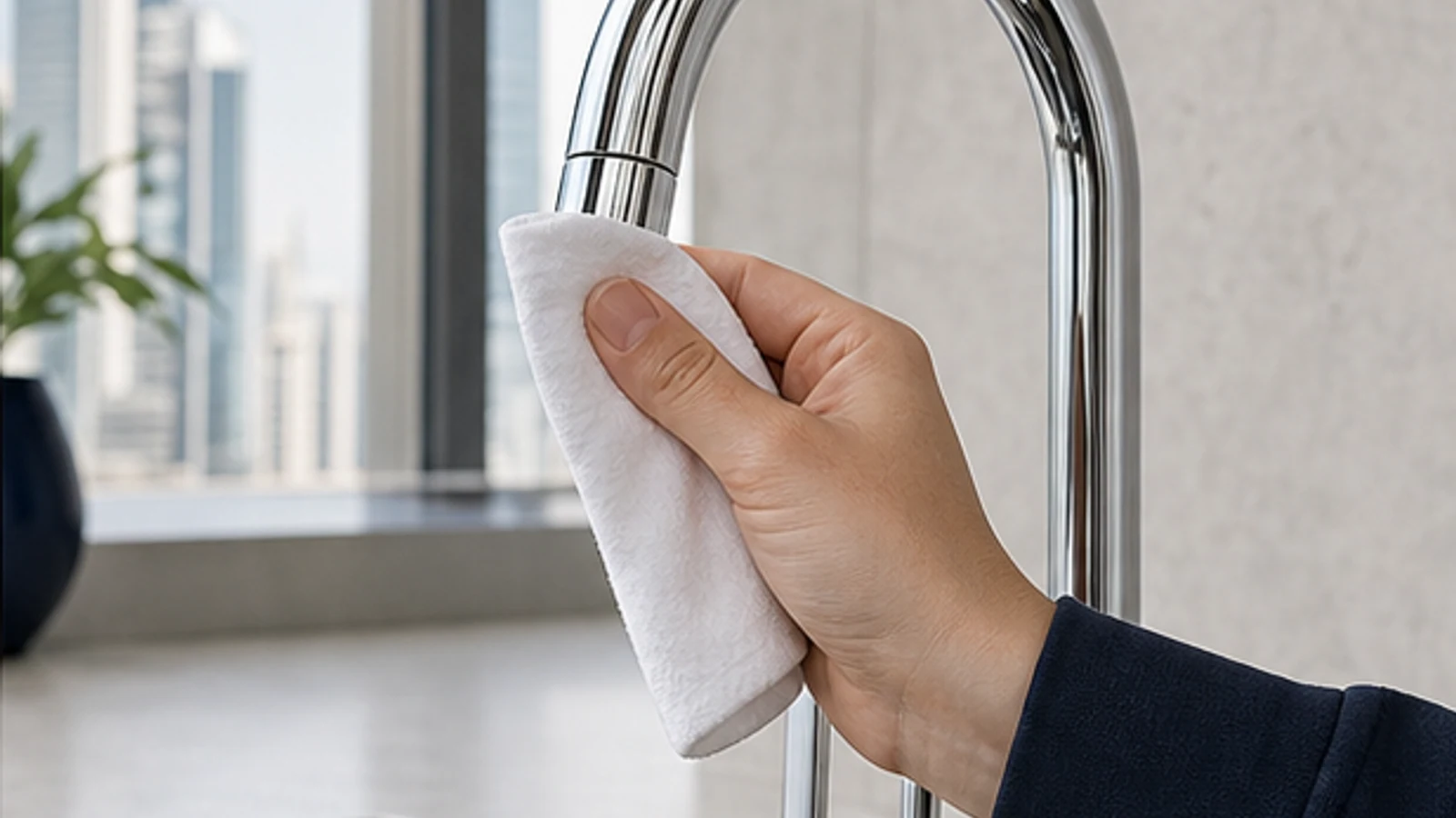 Gently brushing limescale from a tap spout with a soft toothbrush after the vinegar soak.