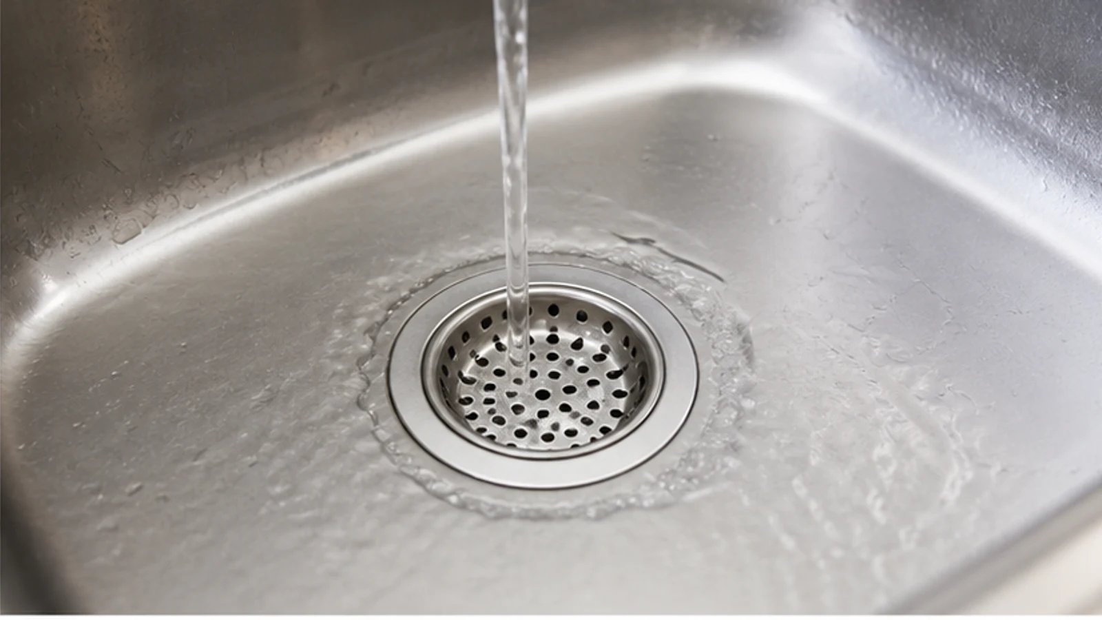 An approved removable sink strainer being checked for free water flow without changing the drain assembly.