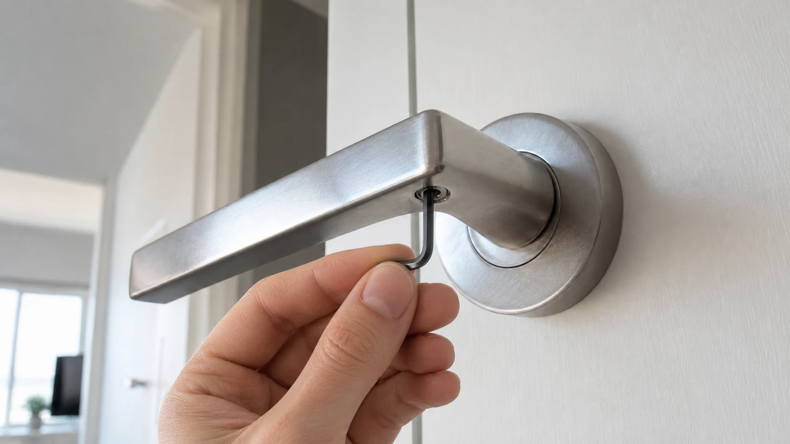 Hand turning an Allen key clockwise in the set screw hole with light pressure