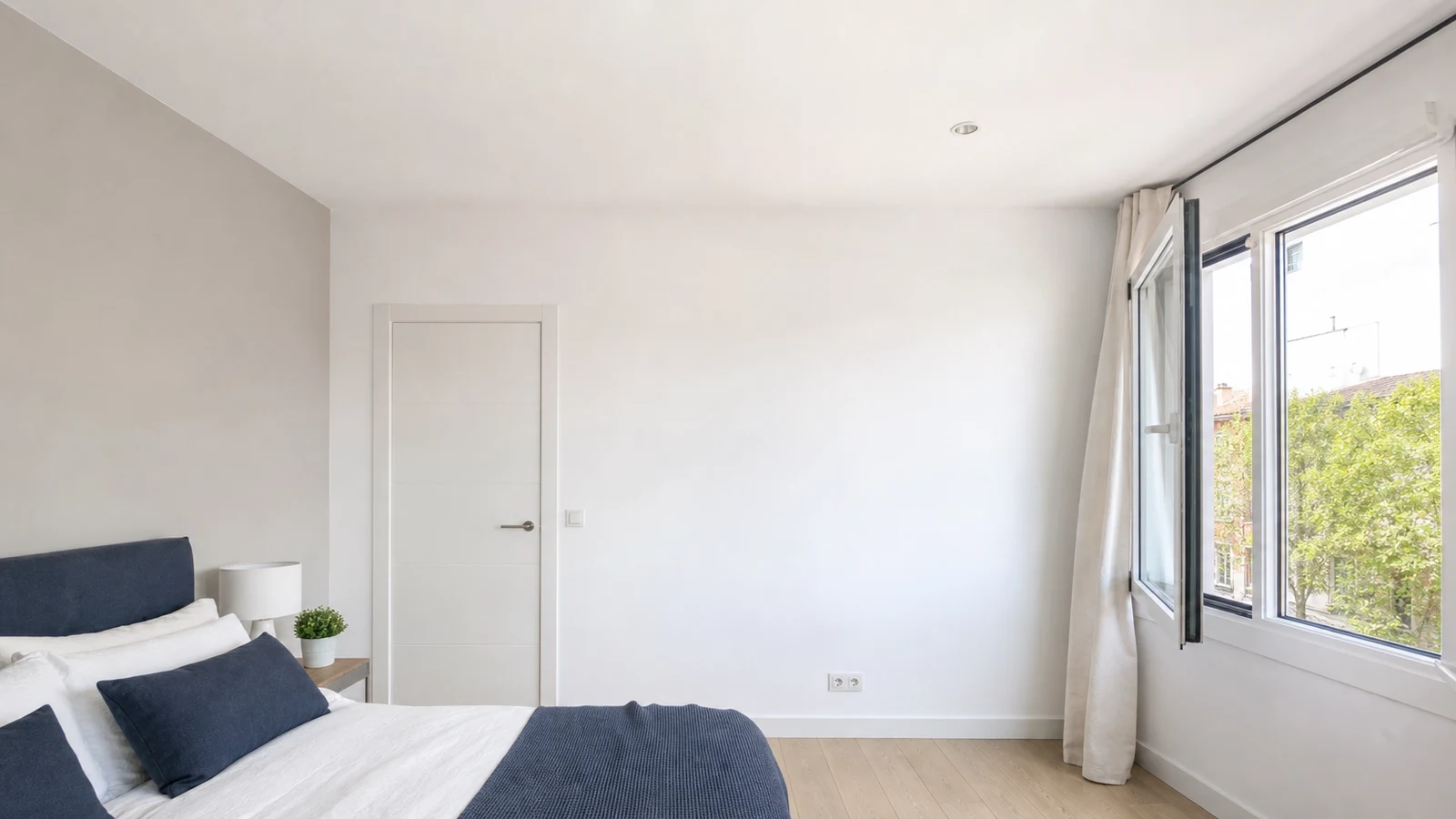 Wide view of a room with windows open after cleaning, showing natural air circulation and daylight, with the treated ceiling visible.