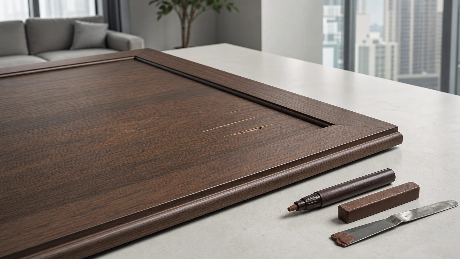 Compatible marker, wax and solid-wood filler methods shown on separate identified wood test pieces.